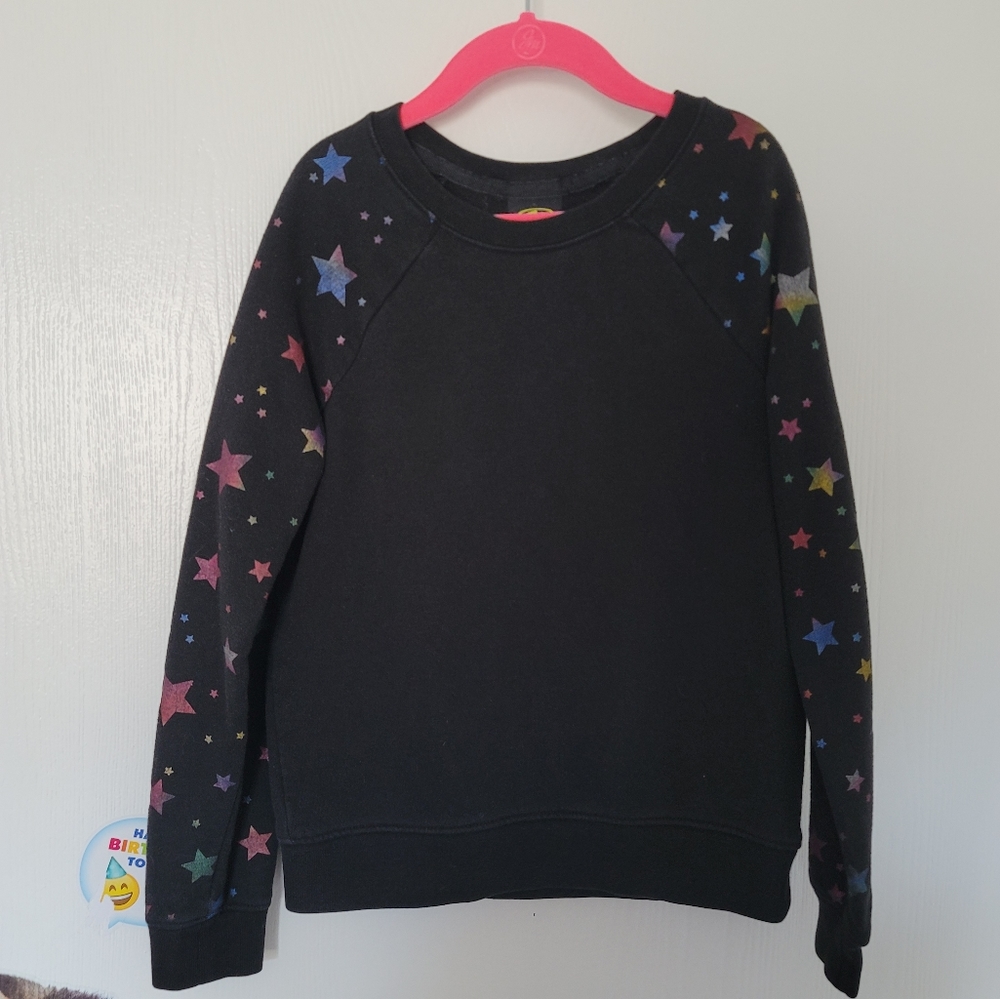 Athletic Works Sweater Black With Colorful Stars On Sleeves Girl’s M 7-8 years